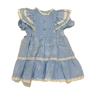 VINTAGE 70s Winnie the Pooh Sears Disney Blue Lace Trim Shimmer Prairie Dress 2T